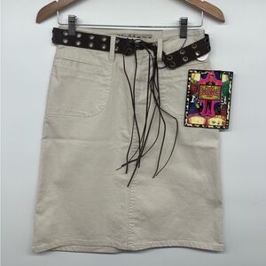 VTG Mudd Limbo Hip Hugger Skirt Y2K 90s Cream Juniors Women’s Size 3 Brown Belt
